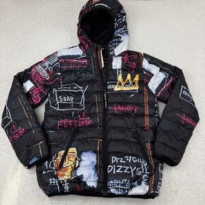 AOP Members Only Jean-Michel Basquiat Puffer S Jacket Black Art Print MQ090205
